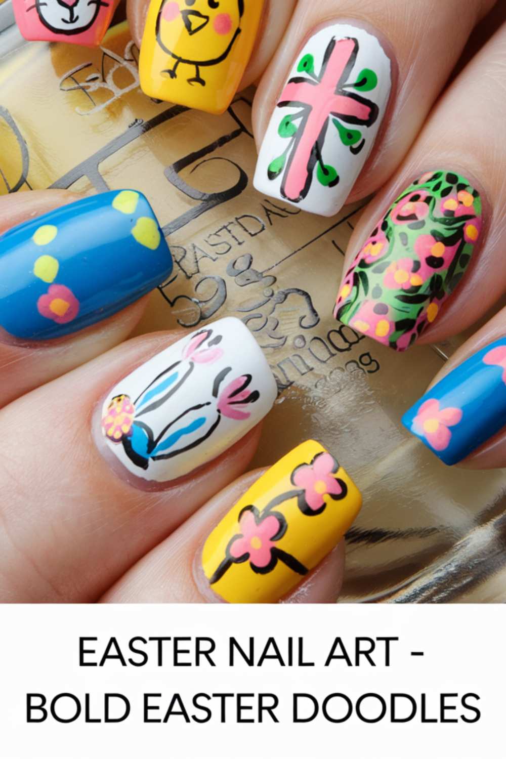 Bold Easter Doodles nail art